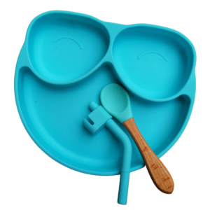 Smile Silicone Suction Plate with Bamboo Spoon, BPA Free