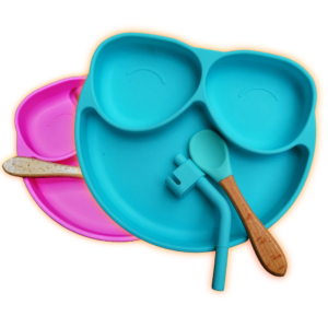 Smile Silicone Suction Plate with Bamboo Spoon, BPA Free